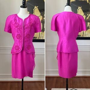 Vintage Constance Saunders Silk Jacket Wrap Skirt Raspberry 10